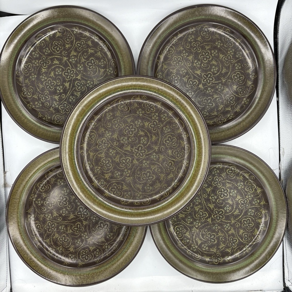 Franciscan Dinner Plates Madeira 10.5" Brown Green USA Made Lot Set of 5